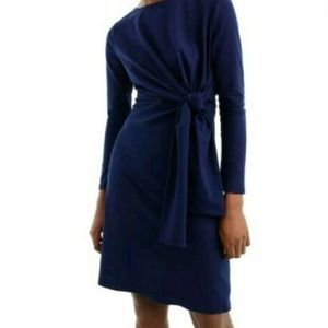 NWT J Crew Size Small Drapey Tie Waist Long Sleeve Dress Blue Bateau Neck